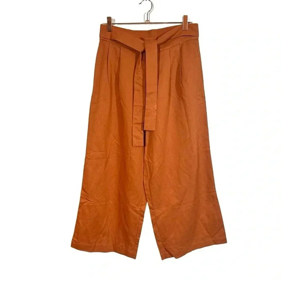 Amour Vert Frankie Cropped Wide Leg Cotton Linen Pants in Terracotta - Picture 3 of 12